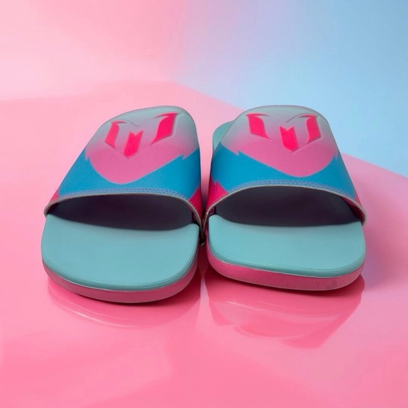 Adidas Adilette Comfort Slides Lionel Messi Inter Miami Aqua Pink Men Size 13 main image 12